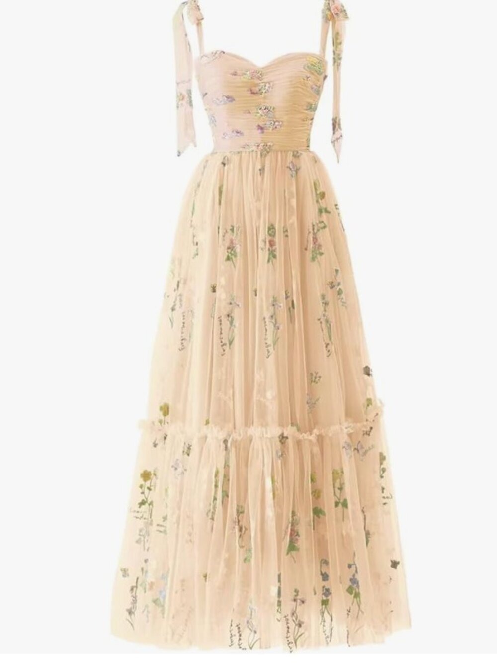 Flower Embroidered Tulle Dresses - Yellow - Corset